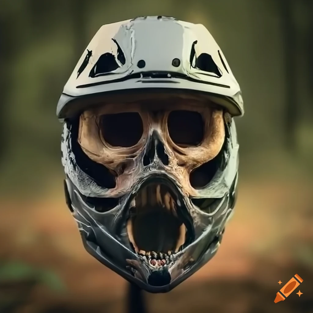 Downhill fullface helmet with skull in the forest