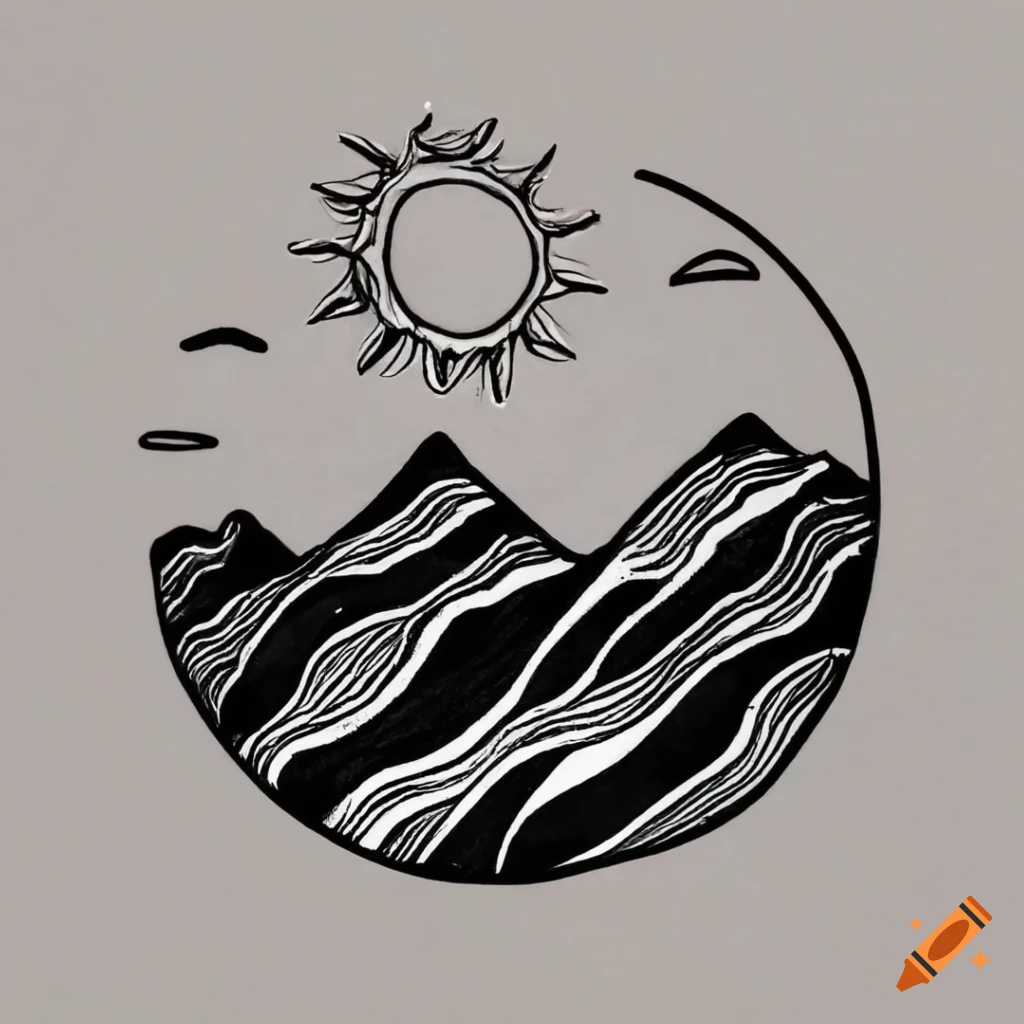 Minimalist tattoo of mountains and sun