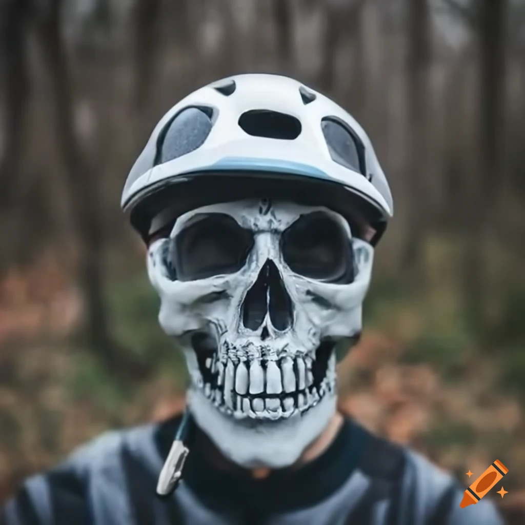 Skull with full-face mountain bike helmet