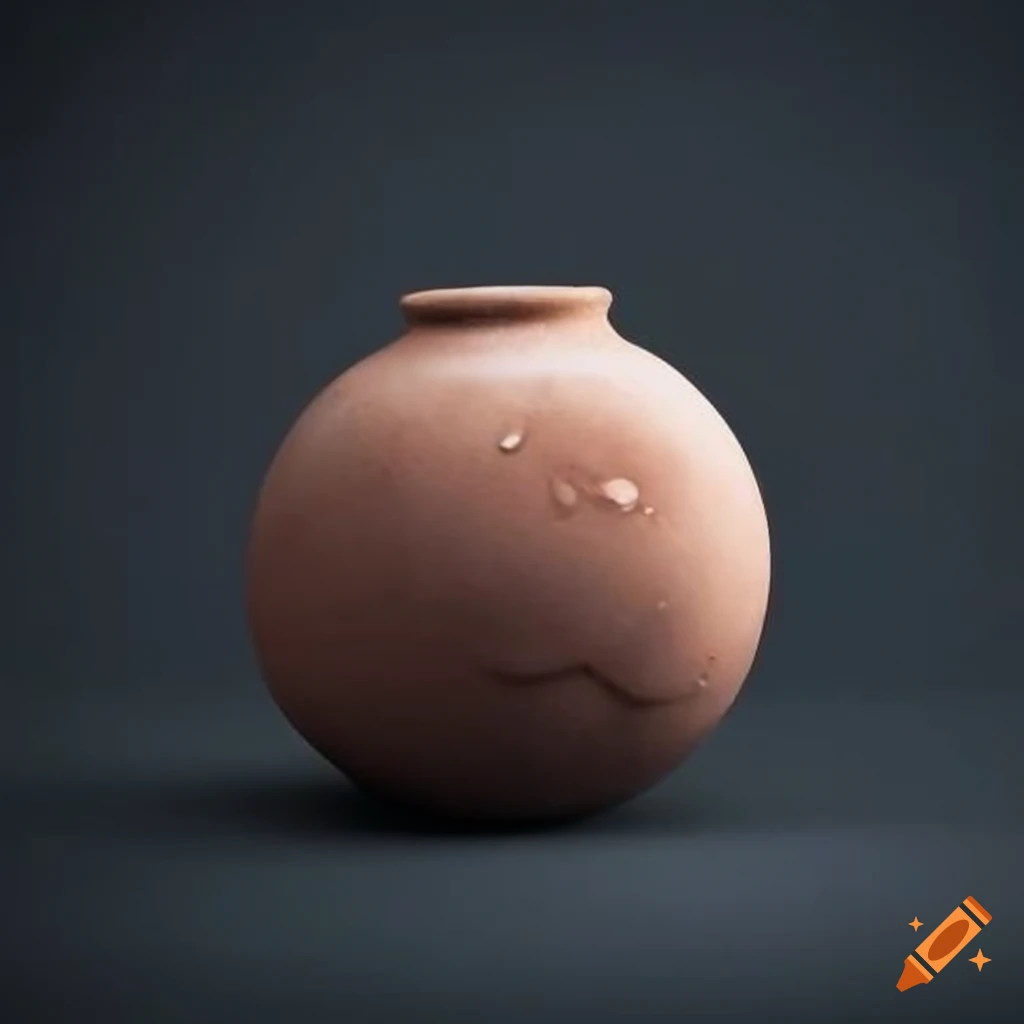 Rustic round clay jar with salt glaze in front of a dark background