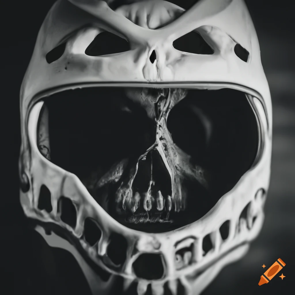 Skull wearing downhill full-face helmet