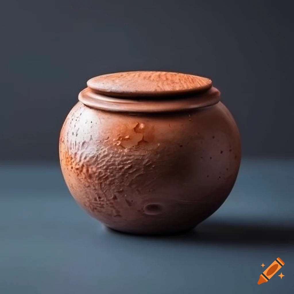 Rustic clay jar with salt glaze resembling planet Jupiter