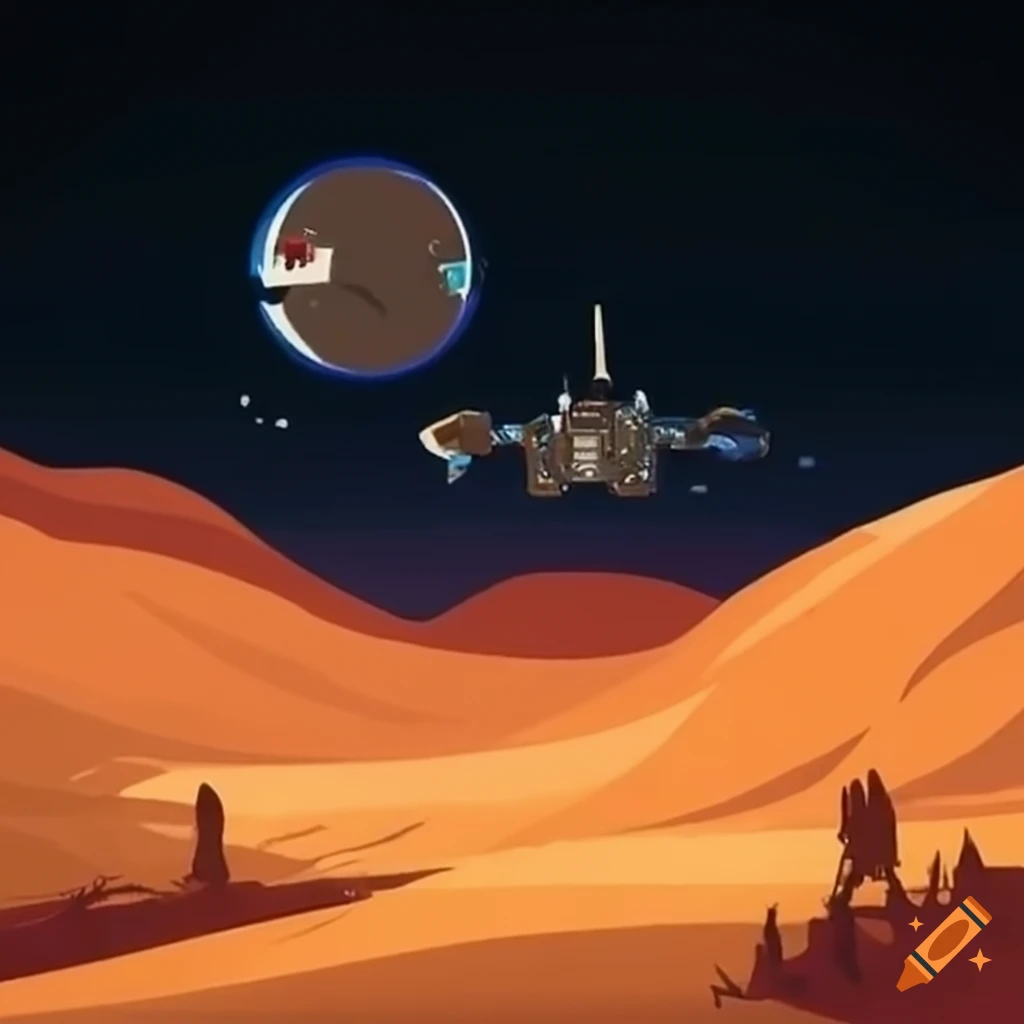 Sci-fi Predator spacecraft in a sandy desert