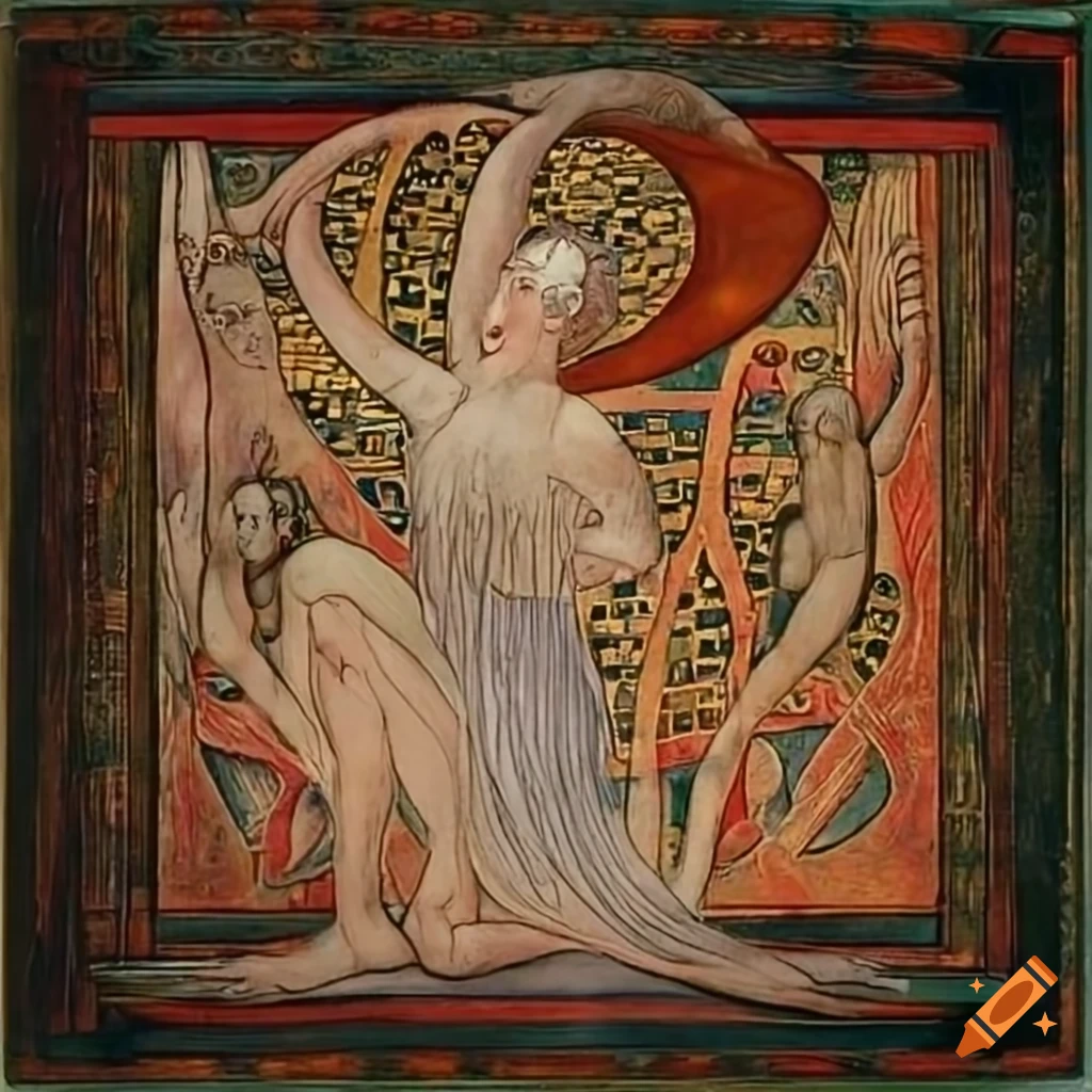 Anima and Animus spirit in a copper style inspired by William Blake and Hilma af Klint