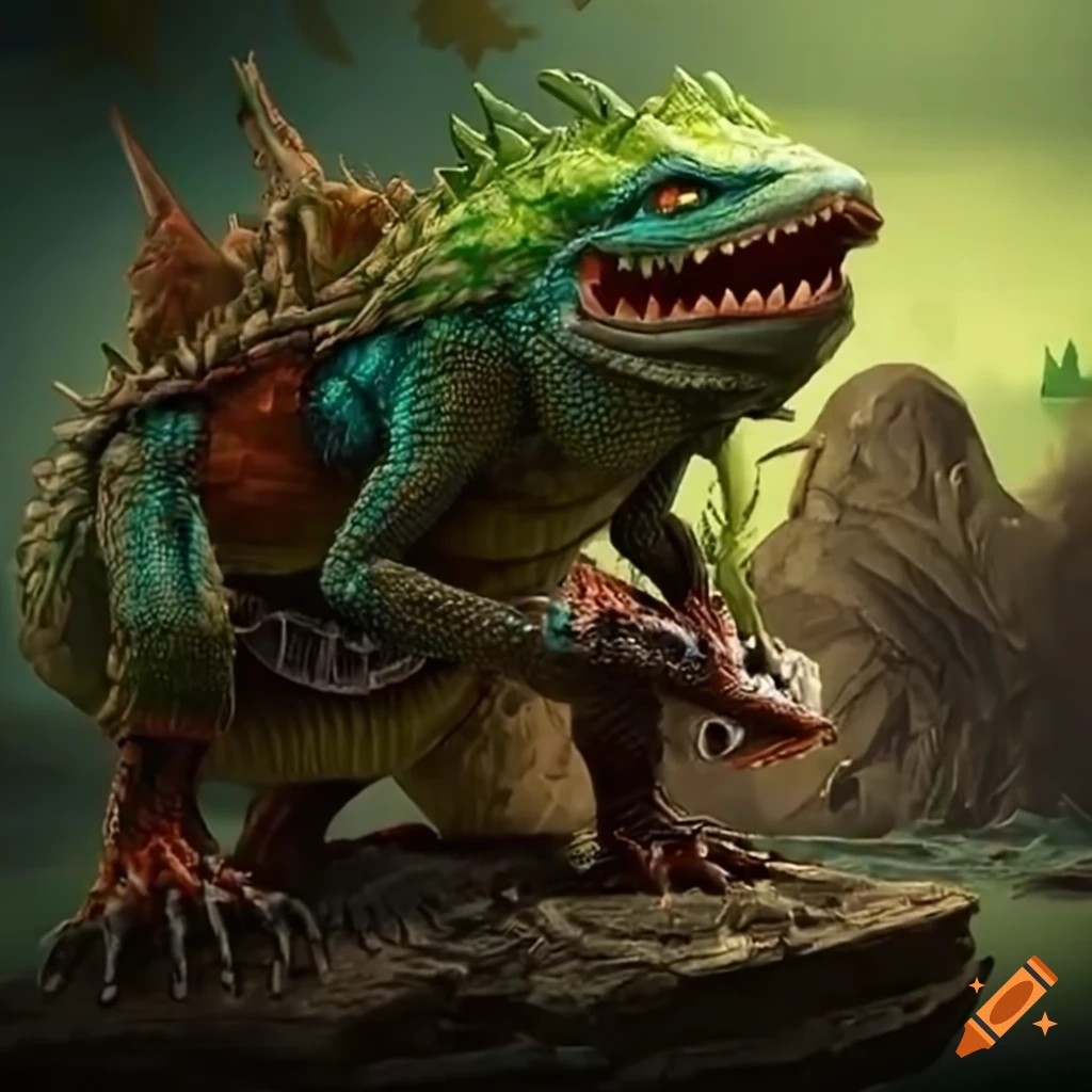 Epic lizard army armed with weapons