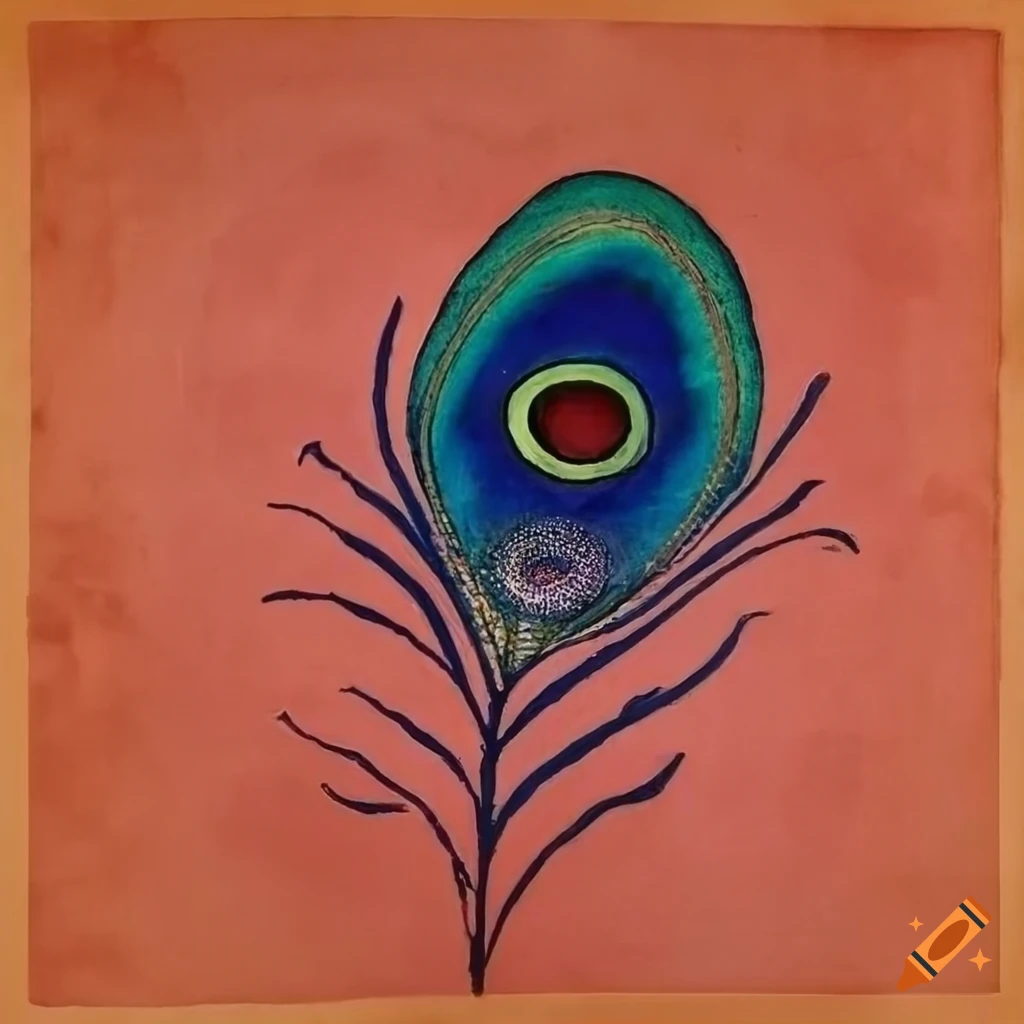 Ethereal peacock peyote feather in a psychedelic minimal ink painting