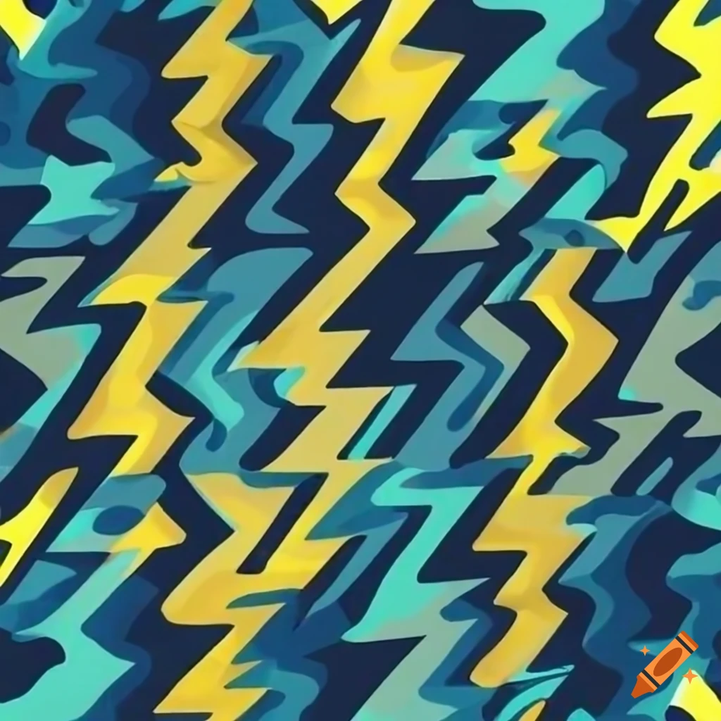 Riptide geometric camouflage pattern in yellow, aqua, blue, navy, and ...