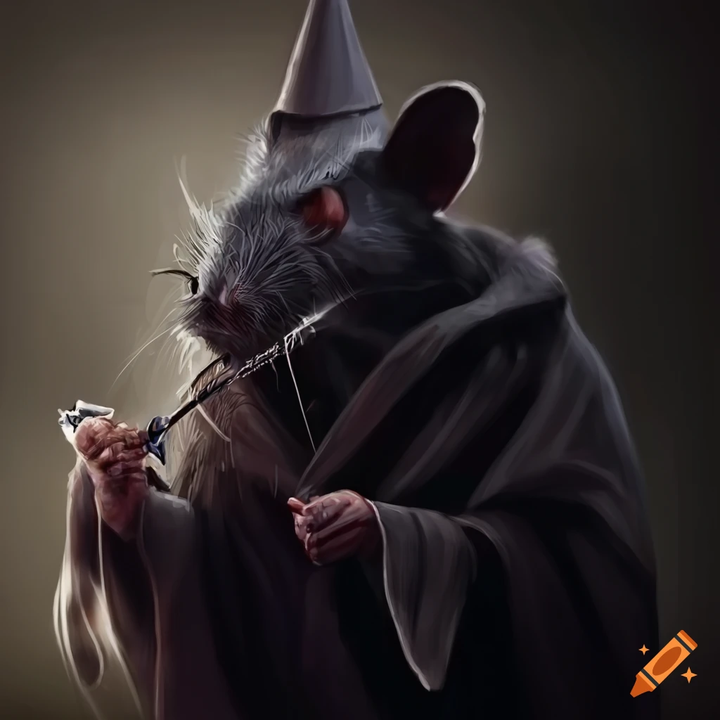 Rat wizard smoking a cigarette in a dark setting