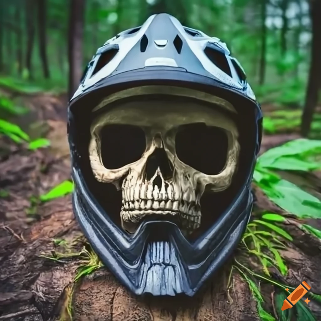 Downhill full-face helmet in the forest with skull design