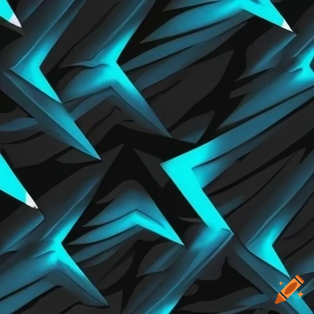 Geometric camouflage pattern in bold colors with thunder bolt and wave patterns