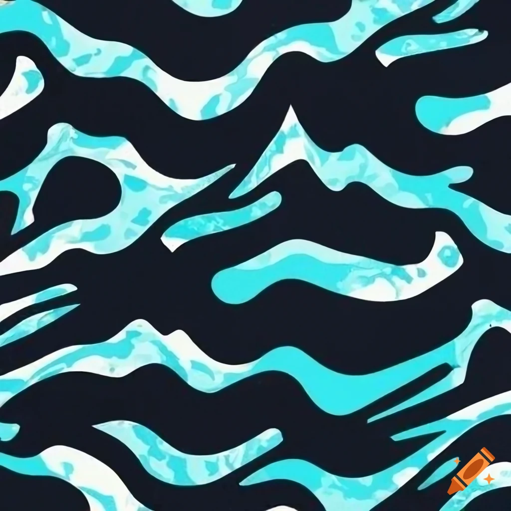 Geometric camouflage pattern in bold colors with thunder bolt and wave patterns