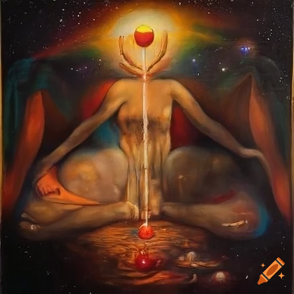 Painting in surrealist style featuring Carlos Castaneda and Don Juan Matus with a Tapio