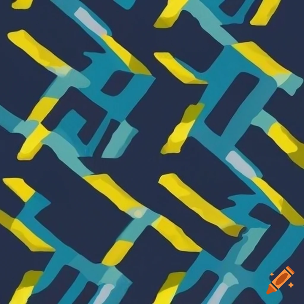 Geometric camouflage pattern in bold colors with thunder bolt and wave designs