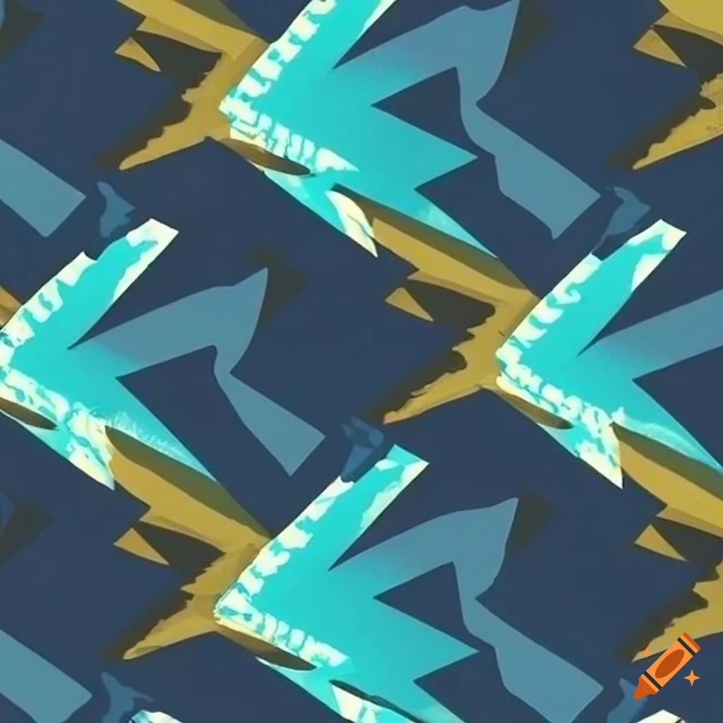 Riptide geometric camouflage pattern in bold colors, thunder bolt and wave patterns