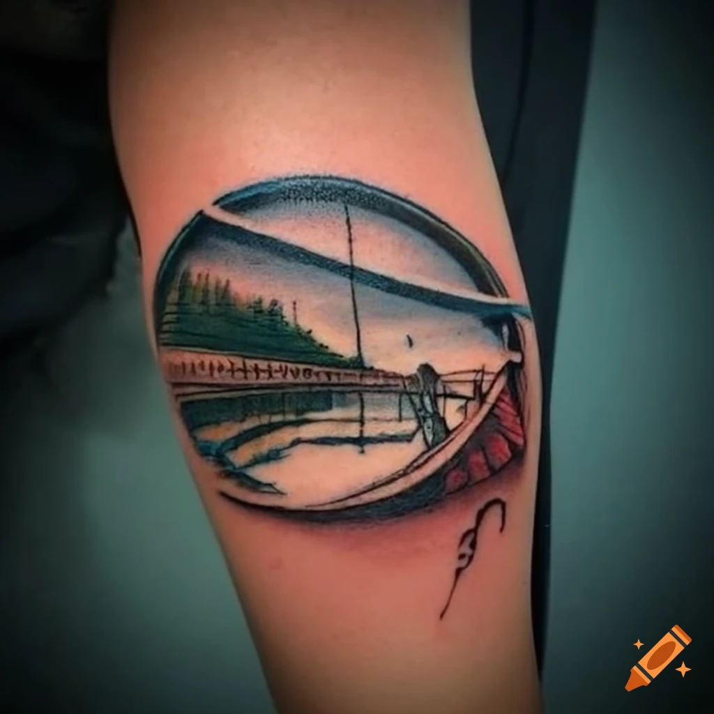 Bridge fishing tattoo design