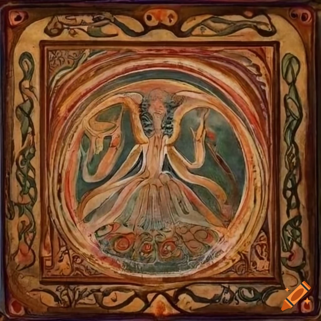Anima and Animus spirit in a copper style inspired by William Blake and Hilma af Klint