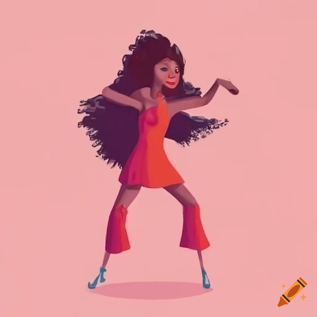 Girl dancing in a Sheena Rose cartoon style with a 70's vibe