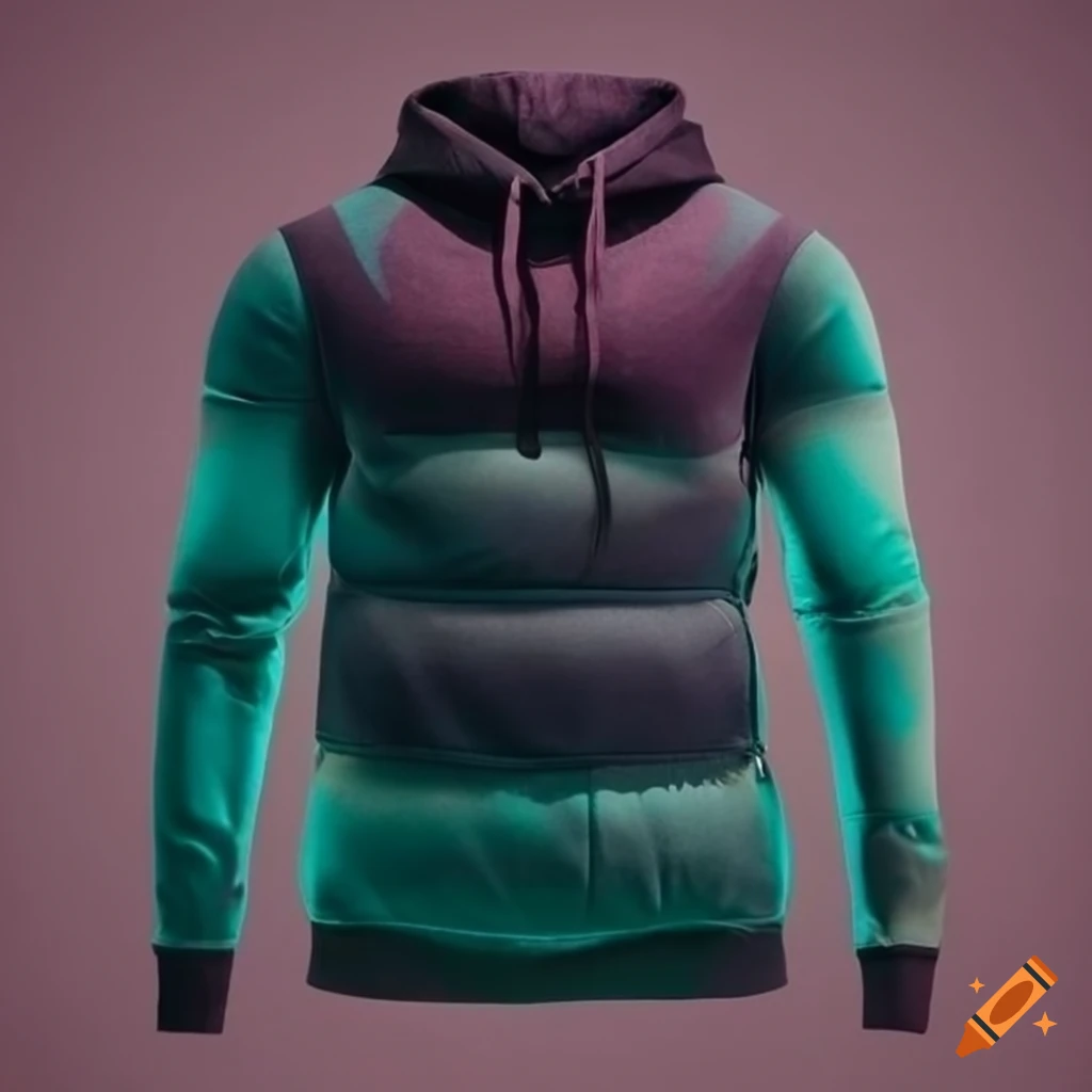 Teal, black, and pink modern hoodie for men with a unique design