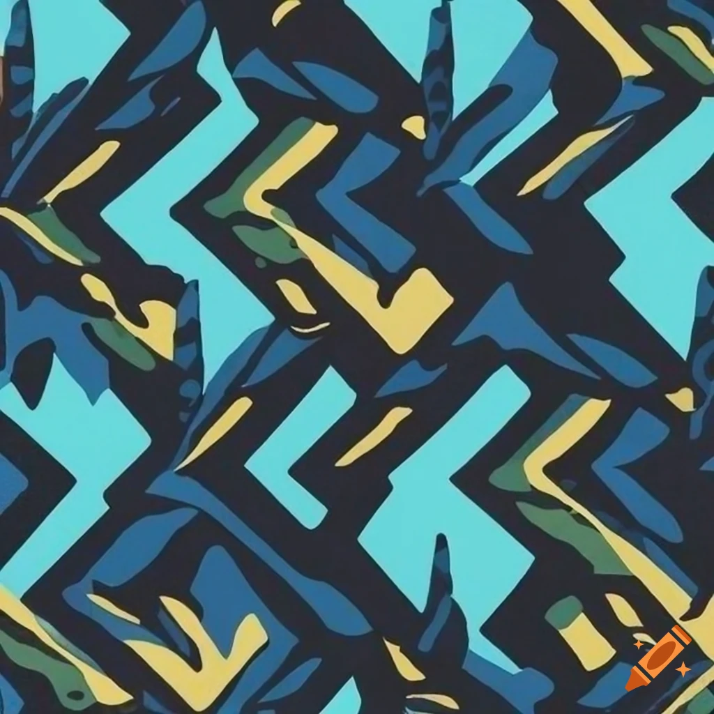 Riptide Geometric Camouflage Pattern in bold colors on Craiyon