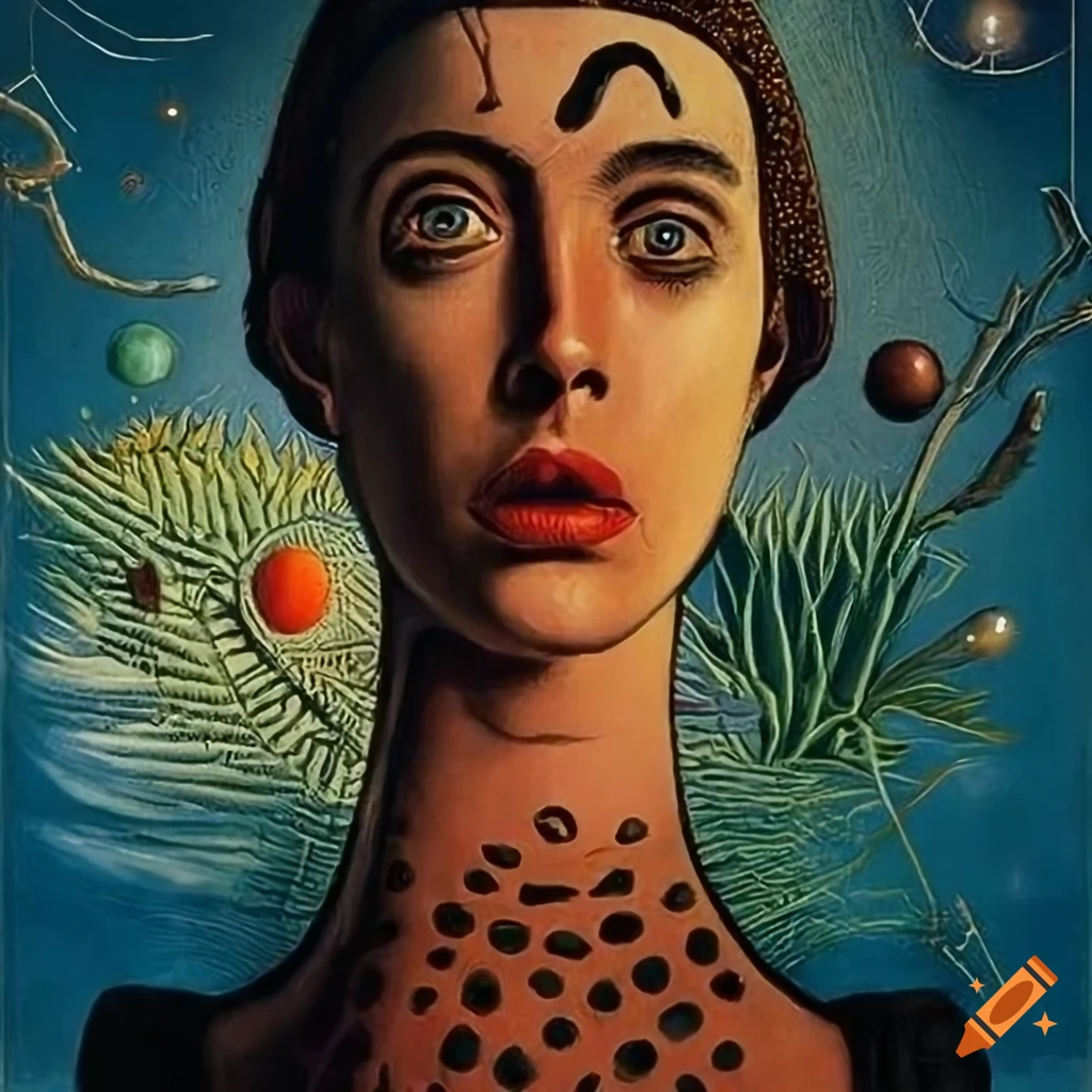 Nonbinary human gazing through Celestial veil in Science Fiction pulp magazine cover