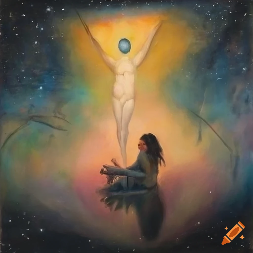 Surrealist painting depicting Carlos Castaneda and Don Juan Matus with Tapio