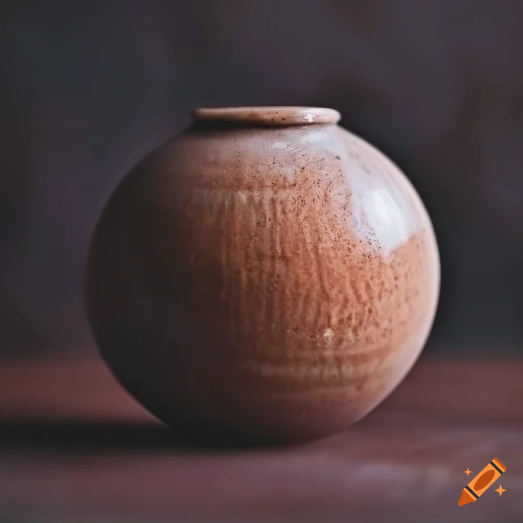 Rustic clay jar with salt glaze resembling planet Jupiter