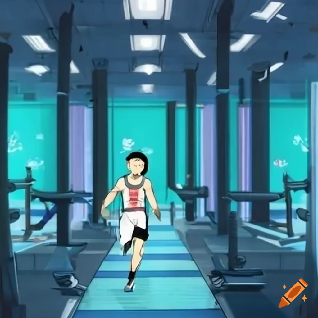Gym instructor running in a fitness room corridor