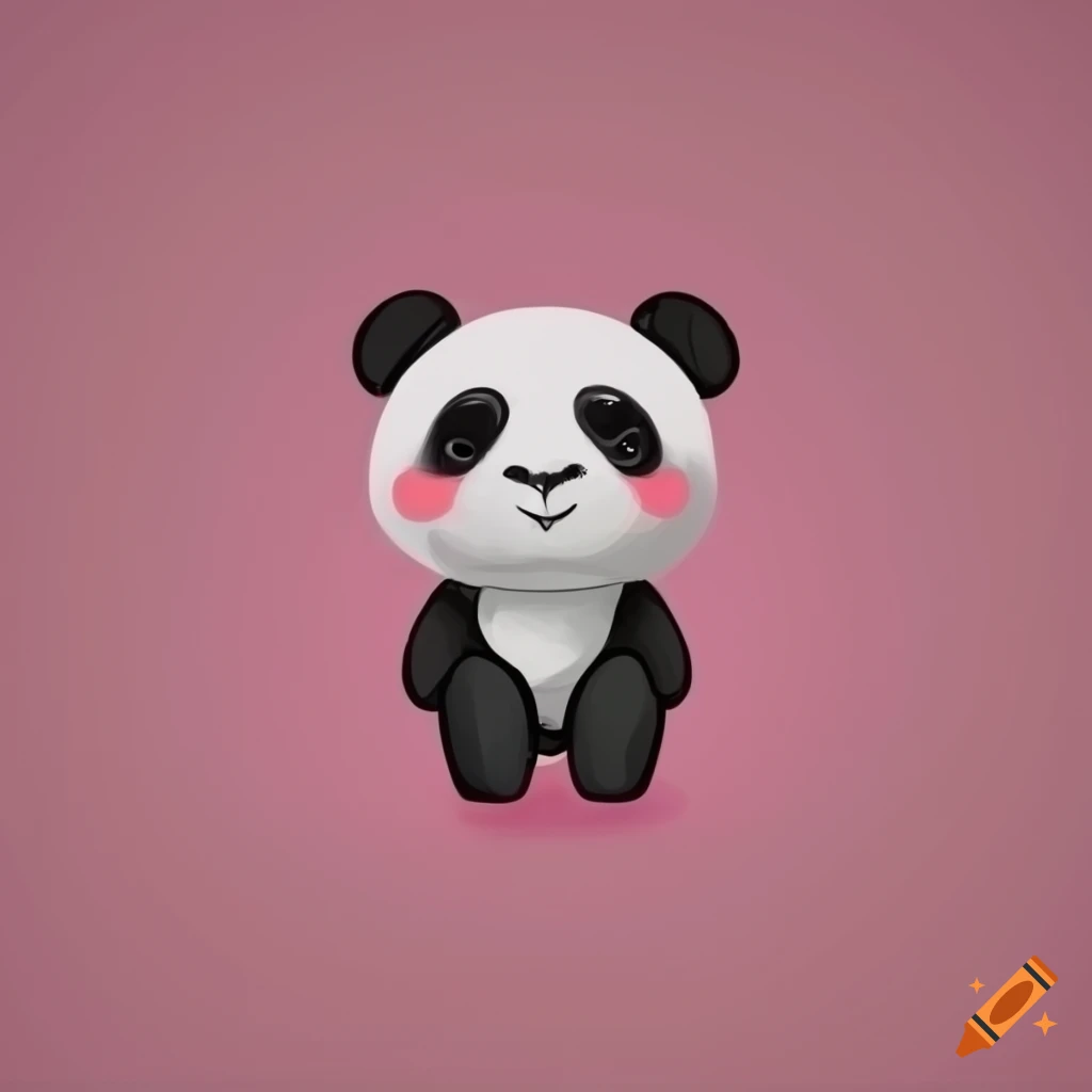 Cute 2D panda on pink background