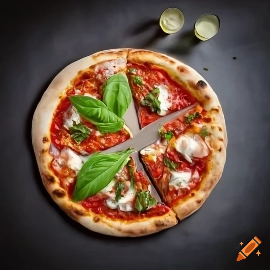 Pizza dengan adonan tipis dan topping segar seperti saus tomat dan mozzarella
