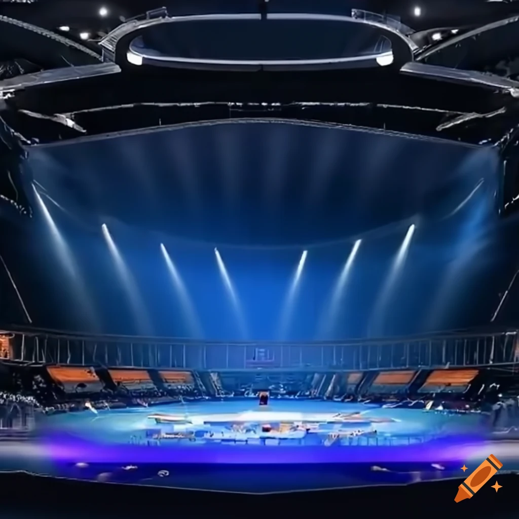 Realistic 3D sports show set with Olympic theme