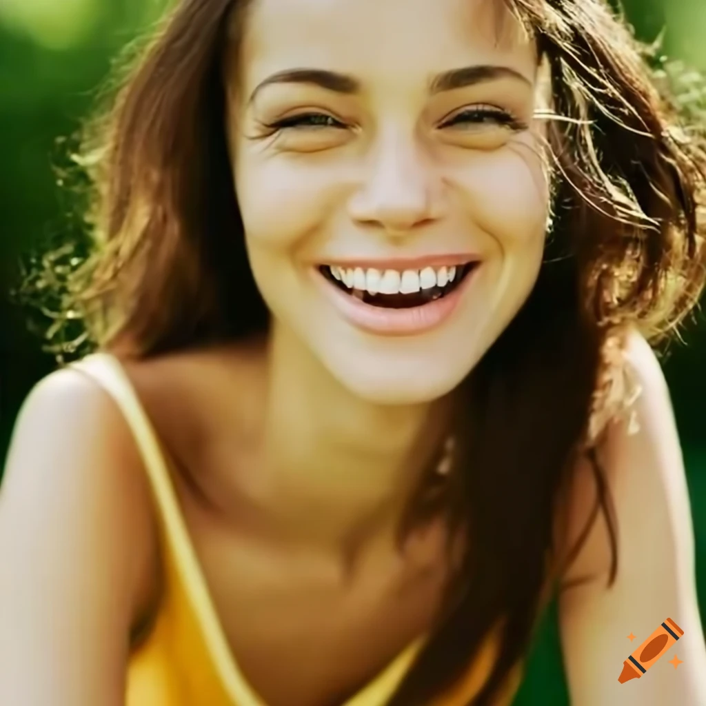 Joyful young woman smiling in a sunny park