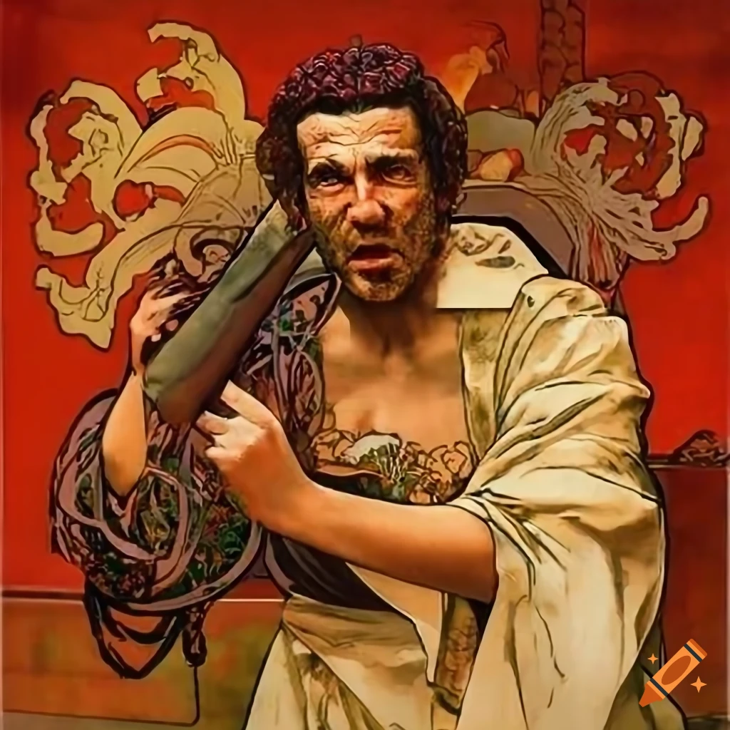 Zatoichi in video game style inspired by James Gurney, Norman Rockwell, and Alphonse Mucha