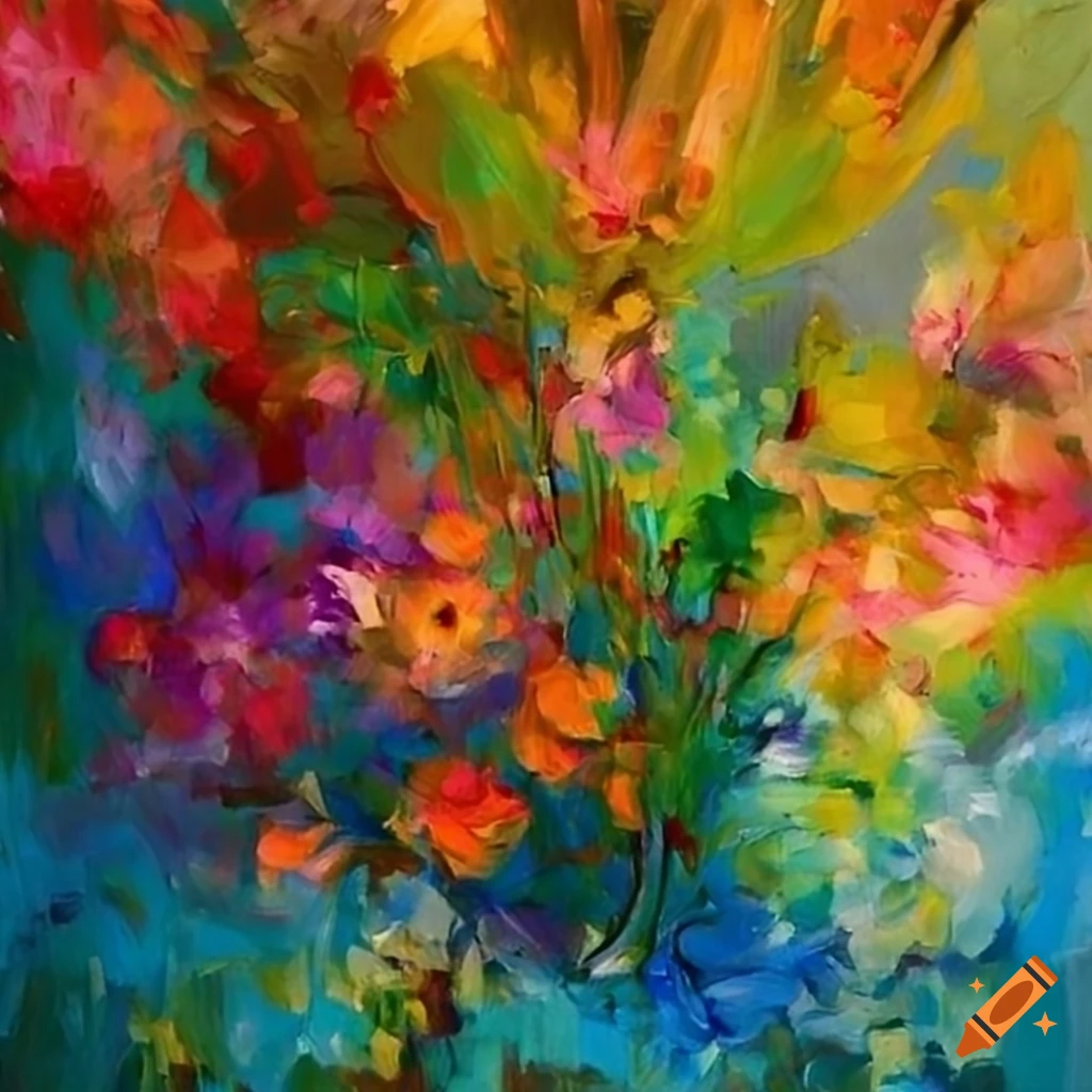 Abstract impressionist wild flowers painting