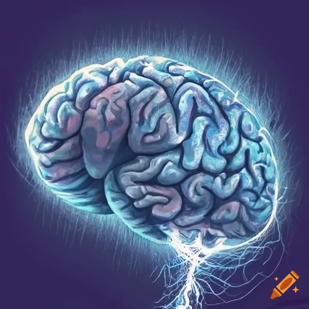 Brain surrounded by lightning
