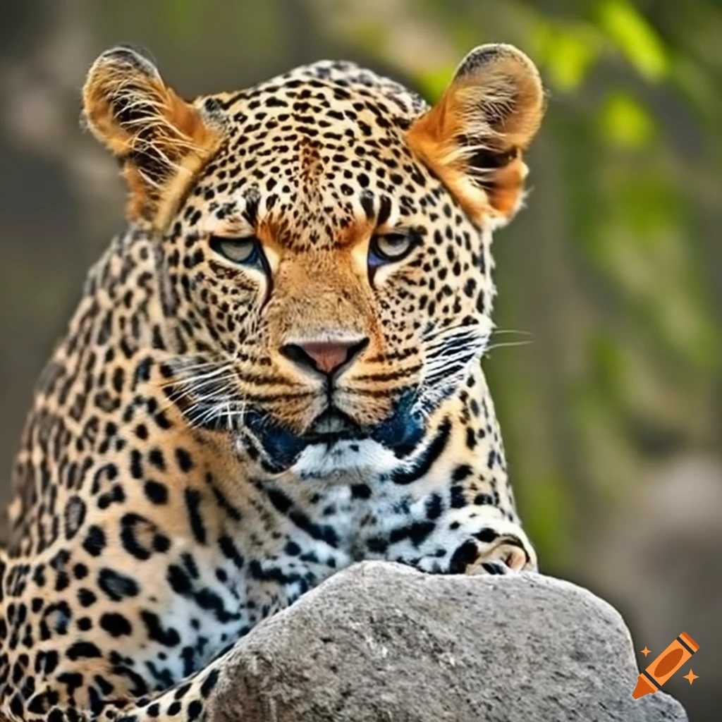 Leopard gazing from a stone