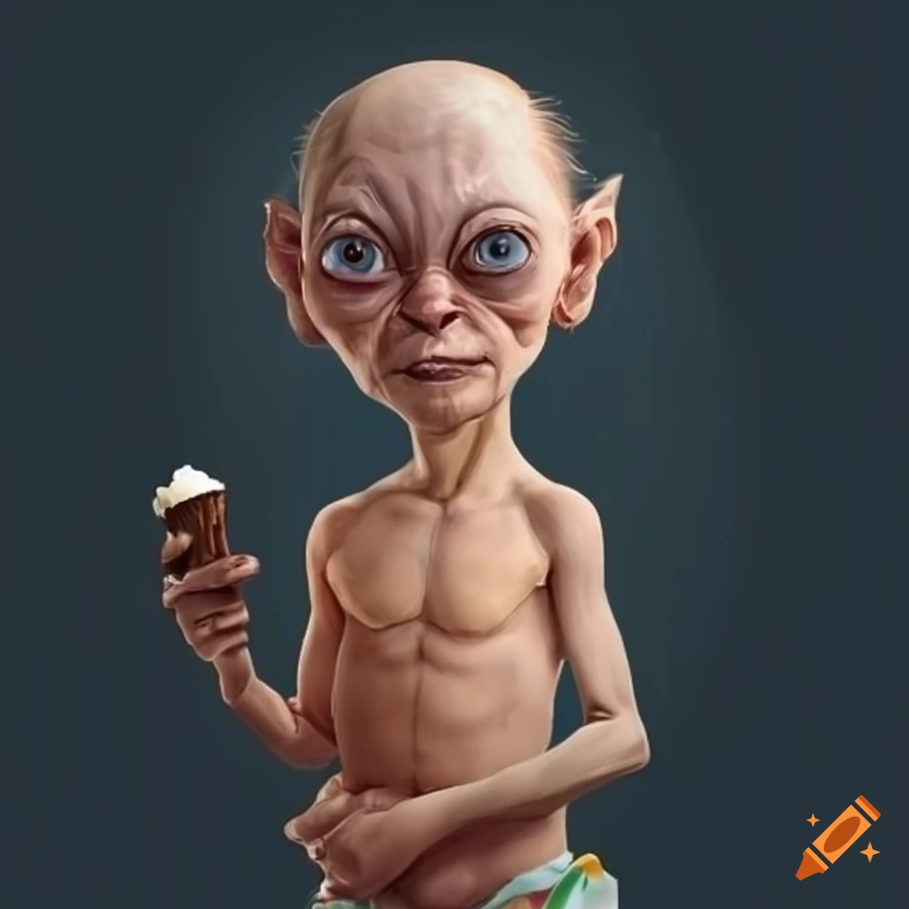 Gollum humanized with an ice cream cone