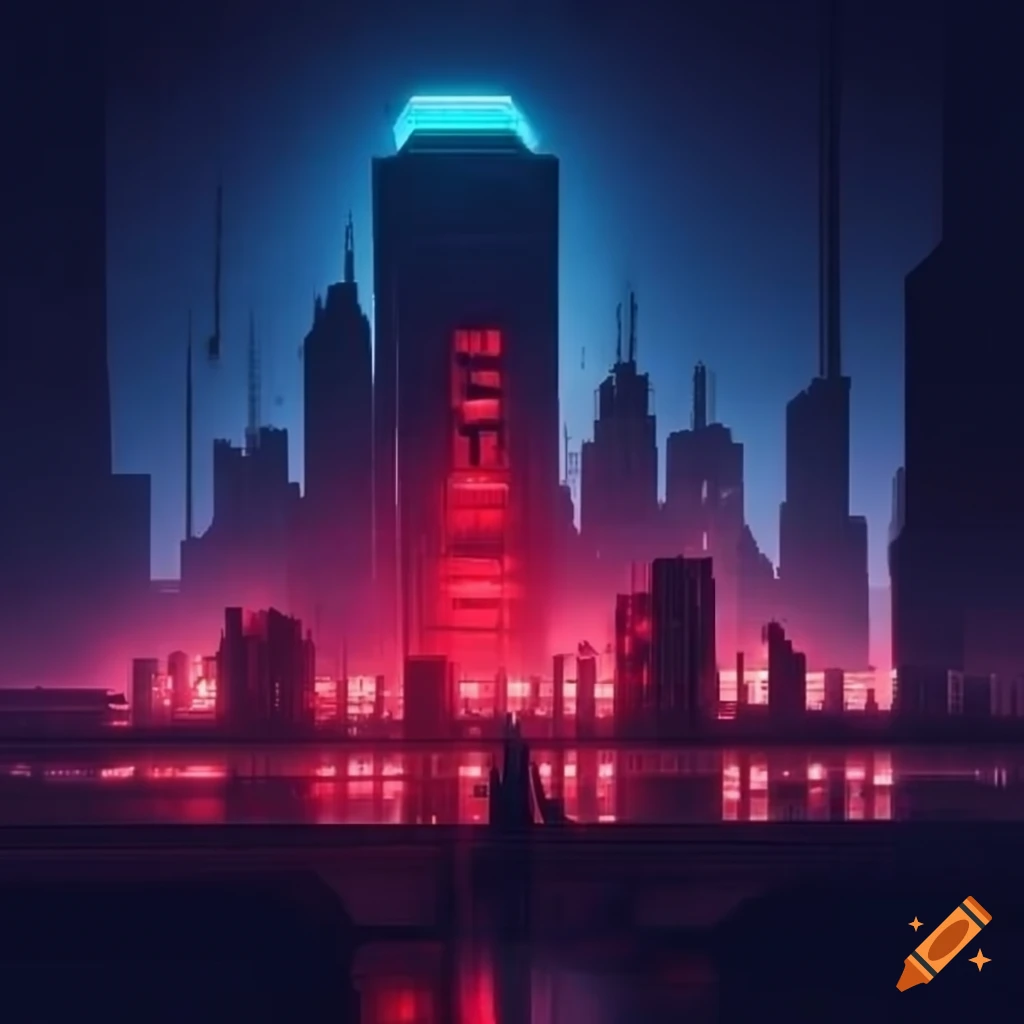 Highly advanced underground cityscape with neon red accents