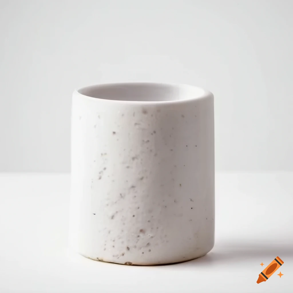 White porcelain cylinder with sharp rock crystal crust on a white background