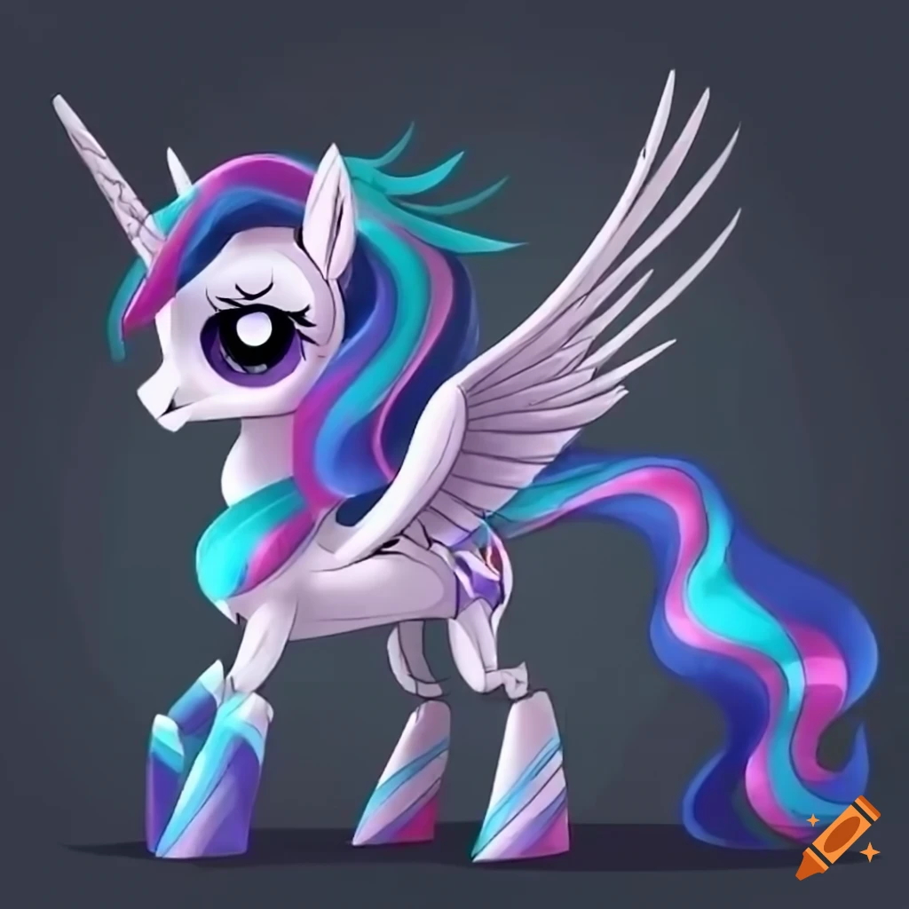 MLP robotic male alicorn in animated cartoon style