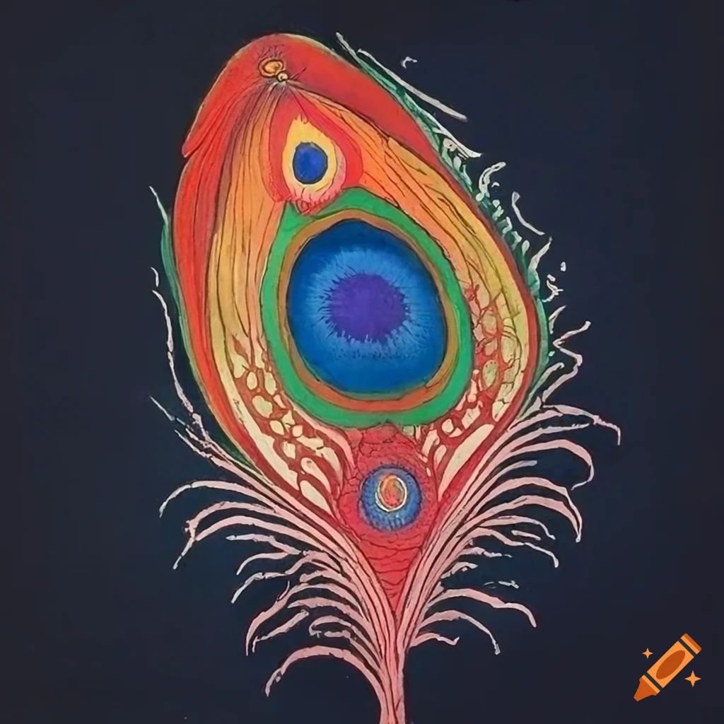 Tantric psychedelic painting of an ethereal peacock feather in ancient style