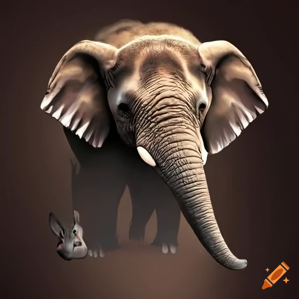Elephant and small rabbit in sahasi gaju scene