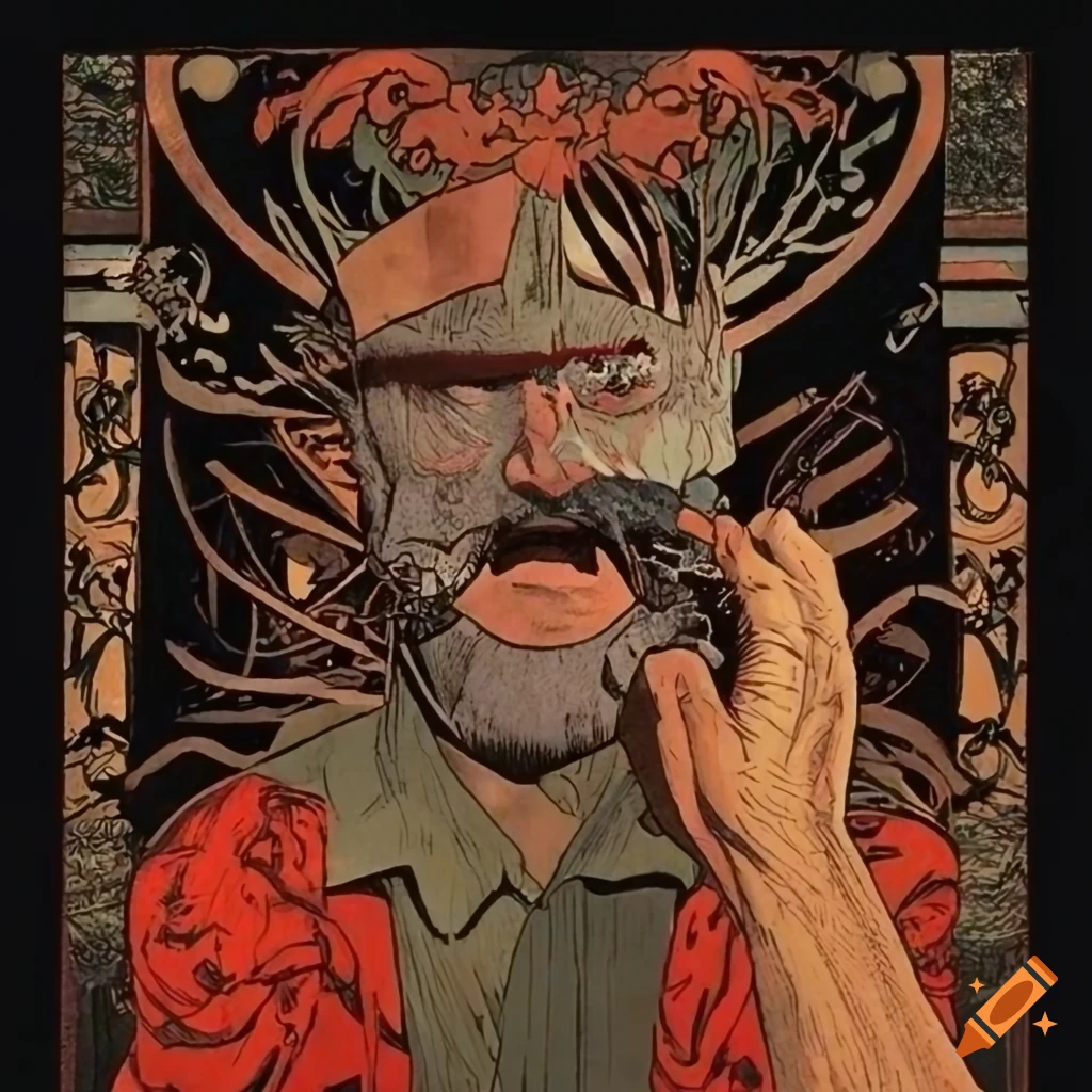Lumberjack Villain in a Batman travel poster homage to Zatoichi with various artistic styles