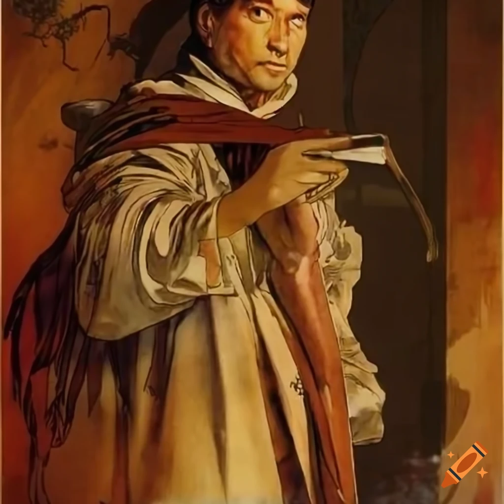 Artwork inspired by Zatoichi in video game style, James Gurney, Norman Rockwell, Alphonse Mucha, Bernini, Fritz Thaulow