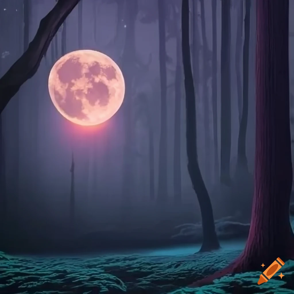 Une forêt dense éclairée par la lumière argentée de la pleine lune