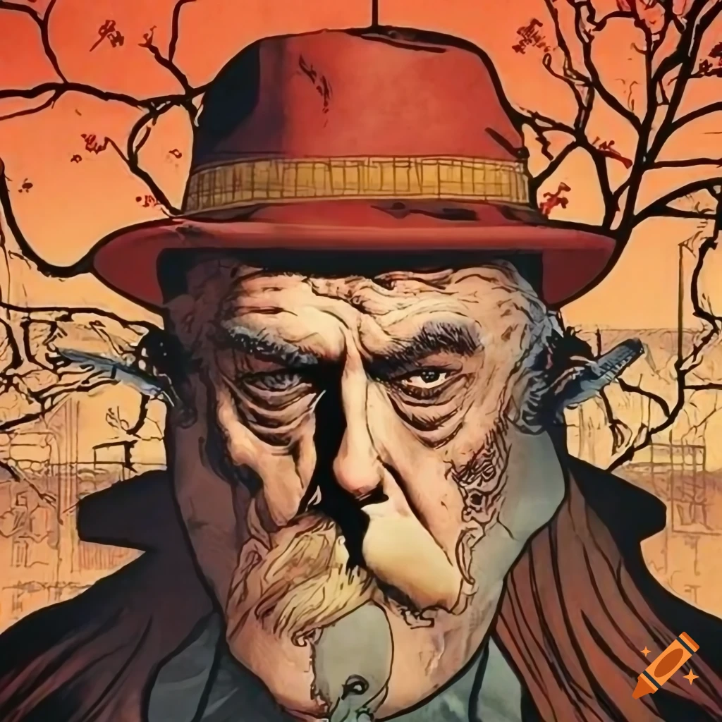 Lumberjack Villain in a Batman travel poster homage to Zatoichi with various artistic styles