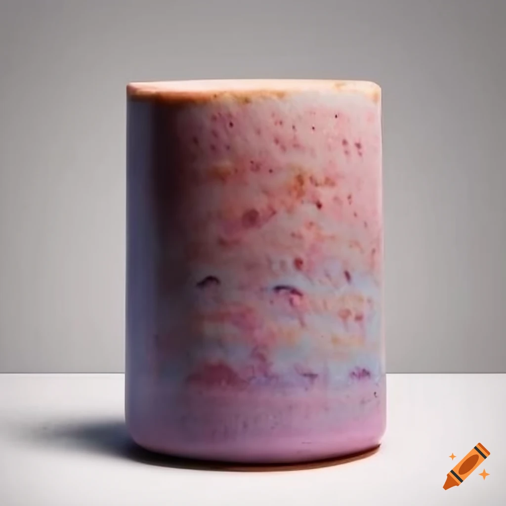 Ceramic cylinder with rich granular salt ash fig glaze on white background