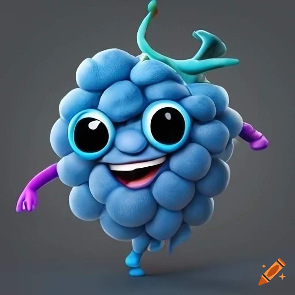 Cartoonish blue raspberry character with eyes and a smile in Pixar ...