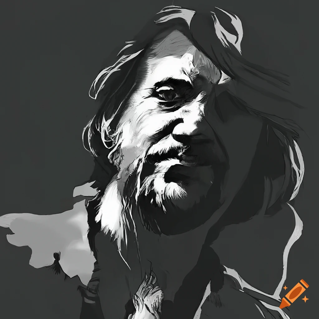 Iconic American outlaw Waylon Jennings in black-and-white art style