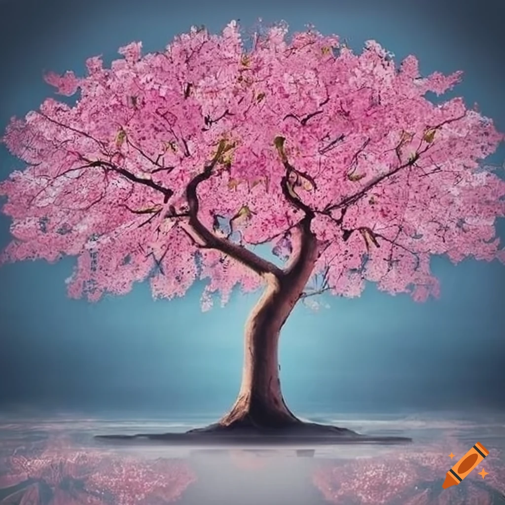 Surreal sakura tree wall art