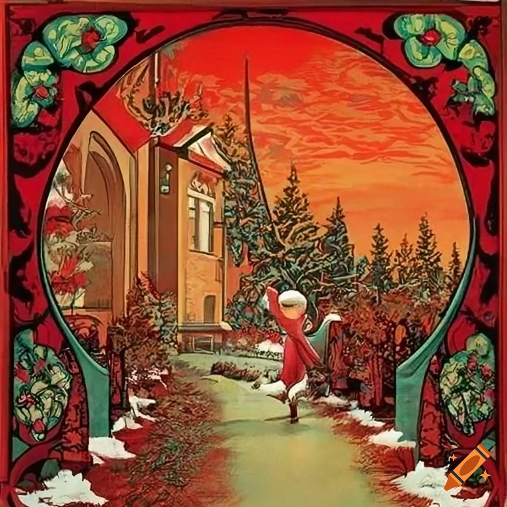 Garden travel poster inspired by Rudolph the Red Nosed Reindeer and various artists